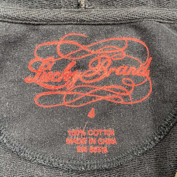 Lucky Brand Womens Small Floral Hooded Wrap Jacket Black Orange Cotton RN 80318 - Picture 2 of 4